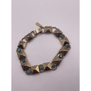 Duane Signed Gold Tone Blue Rhinestone Bracelet